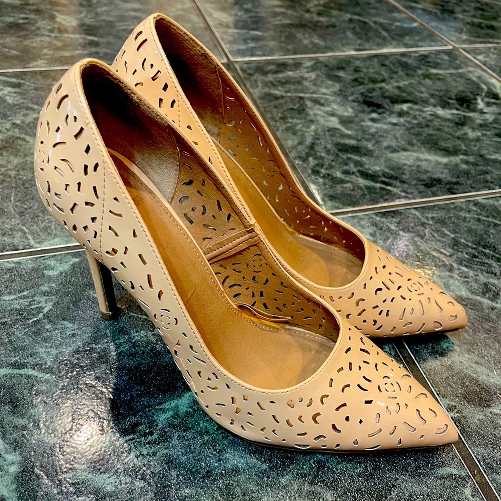 Report nude floral cut out heels
